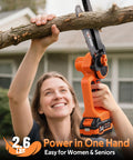 Person using the 2 In 1 Mini Chainsaw Kit: 6 Inch And 8 Inch Cordless Electric Chainsaws to trim tree branch.