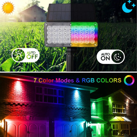 Super Bright Solar Spotlight With 36 LEDs, RGB Color Changing Outdoor Landscape Lights, IP65 lit yard and house front
