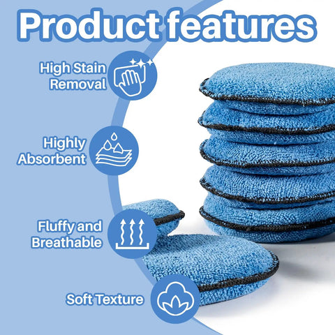12 Pack Microfiber Wax Applicator Pads 4.72 Inch For Auto Detailing stacked blue microfiber foam pads, soft texture