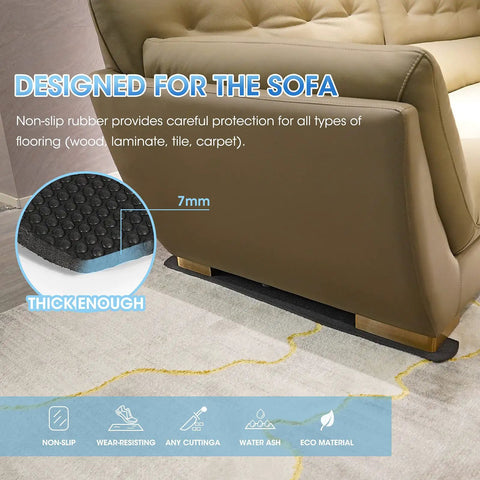 Four Pack Non Slip Furniture Rail Pads For Recliners Sofas And Couches Rubber Floor Protectors To Stop Sliding And Protect Hardwood Carpet And Marble Floors 30.5 X 3.9 Inches under a sofa