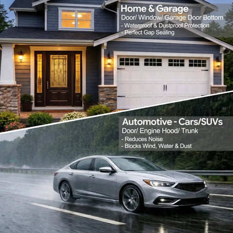 Image showing a home and a car highlighting uses of 26 Ft EPDM Rubber Weather Stripping Foam Self Adhering RV Door Seal.