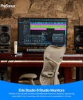 Home studio setup with 8 Inch 2 Way Active Studio Monitors With EBM Waveguide for crisp highs and tight bass on a desk