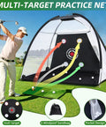 Golfer using Golf Practice Net 10x7ft with 600D Oxford Fabric for backyard driving, chipping training, target cloth.