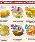 JAYVAR 2-in-1 stainless steel crinkle cutter and peeler; 8-step potato fries infographic