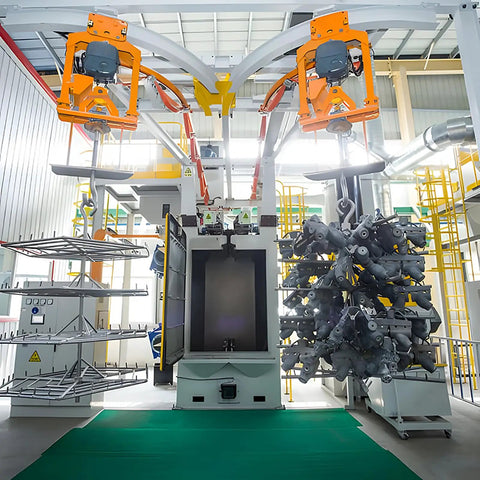 Hook Type Shot Blasting Machine For Hardware Components Finishing Wrench Bodies Hammer Heads And Plier Frames In Industrial Manufacturing Plants Heavy Duty Surface Cleaning Precise Efficient Abrasive Blasting with hanging parts