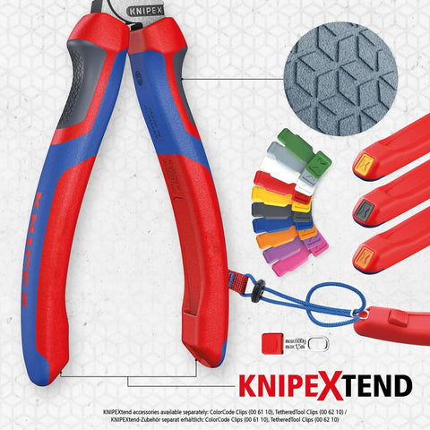 Pro Grade Long Nose Pliers With Cutter Six And A Quarter Inch Multi Component Tool with color-coded clips and comfort handles.