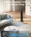 Bedroom Tower Fan With Remote And Wi Fi Voice Control Ultra Quiet Bladeless Standing Fan in living room setting
