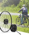 48V 500W Front Hub Motor Kit for 26 and 700C Electric Bike Conversion with front wheel and motor, man riding bike