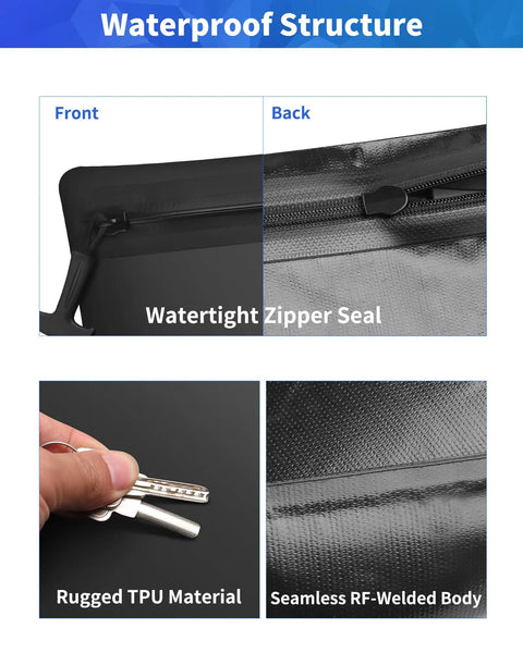 IPX8 Waterproof Document Bag with watertight zipper, rugged TPU material, seamless body for business travelers and boating, 15.3x11.8 inch
