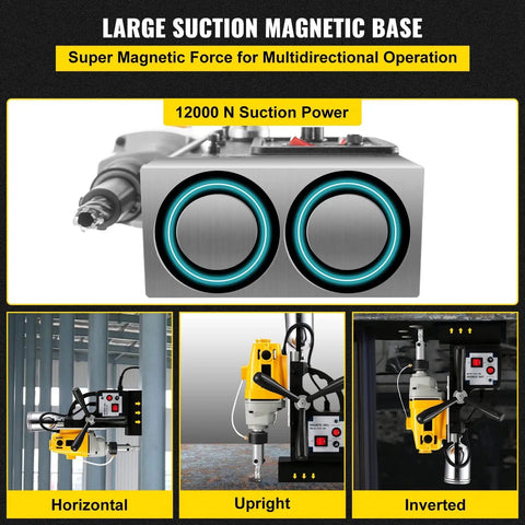 Magnetic Drill Press 40mm For Steel 1100W Copper Motor with large suction magnetic base for stable drilling operations.