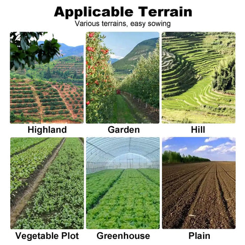 Hand Push Garden Seeder For Row Crops terrain options: highland, garden, hill, vegetable plot, greenhouse, plain.