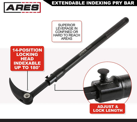 Extendable Indexing Pry Bar For Mechanics And Heavy Equipment 21 To 33 Inch Telescoping Pry Bar With 14 Position Rotating Head