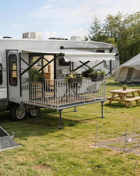 Upgraded RV Slide Out Support Jacks With Flat Top Blocks Set Of Two Plug And Play Gear For Campers Trailers Solid Build Keeps Your Rig Locked Down Straight Up No Extra Wood