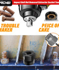 Metric Bolt Extractor Set With Ten Plus One Pieces For Removing Broken Stripped Rusted Nuts Screws And Studs, 3/8 Inch Drive