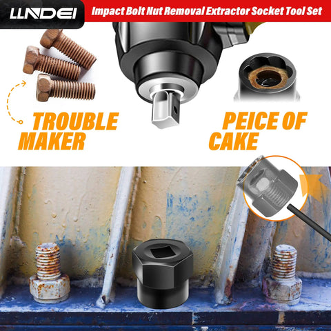 Metric Bolt Extractor Set With Ten Plus One Pieces For Removing Broken Stripped Rusted Nuts Screws And Studs, 3/8 Inch Drive