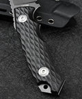 Close-up of the handle and tang of a Fixed Blade Knife With 14C28N Stainless Steel, Beefy Tactical EDC For Outdoor Camping And Survival.