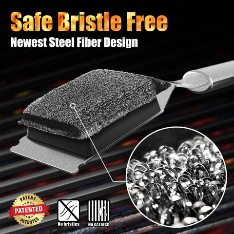 Bristle Free Grill Brush For Outdoor Grills No Wire Bristles Safe Clean With Replaceable Head Scraper Tool And BBQ Cleaning Kit close-up