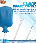 Enema Cleaning Kit With 2 Quart Rubber Water Bottle, flexible tube, tapered nozzles, flow control displayed effectively.