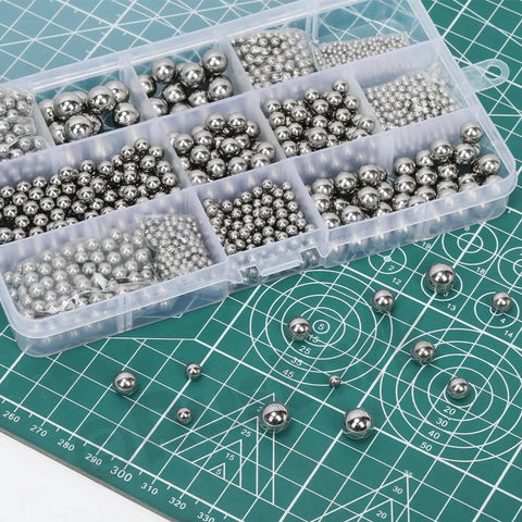 304 Stainless Steel Bearing Balls Set 300 Pieces In 12 Sizes For Machinery Automotive And Bicycle Repairs Pro Grade Precision Solid Bearings For Industrial Use, assorted balls in storage box
