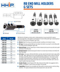 HHIP R8 end mill holder, 1 inch, steel, displayed with several holders in a row