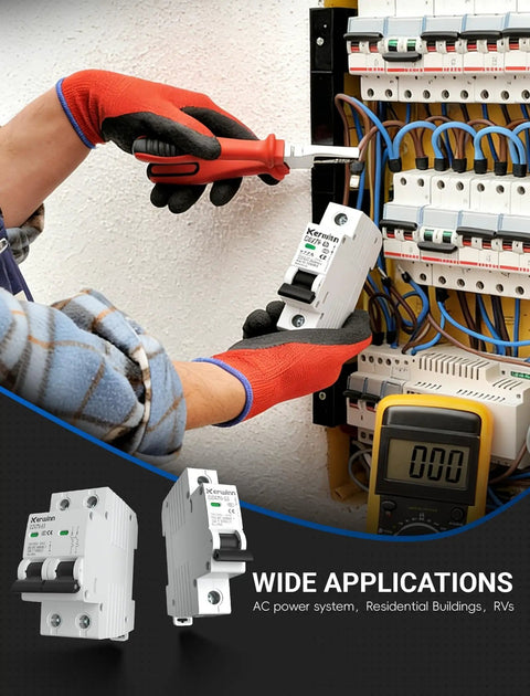 Person installing Smart 1 Pole 20 Amp 120V And 240V AC Circuit Breaker for Marine Power Systems and Solar PV on DIN rail.