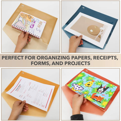 Clear Poly Envelopes 10 Pack For A4 And Letter Size with papers inside, perfect for school office home organization.