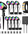 8 Pack RGBW Low Voltage Landscape Lights Kit With 100W Transformer, 65 Ft UL Listed Wire, IP66 Waterproof Outdoor Spotlight Set