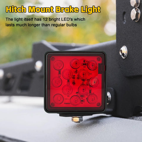 Trailer Hitch Cover With 12 LED Lights For Brake And Tail Light Functions, 12V Running And Brake Light, Fits 2x2 Inch Receiver
