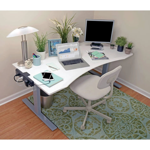 Home office desk setup with 6-Outlet Surge Protector Power Strip With Desk Clamp Mount 6 Ft Cord 2100 Joules Dual USB Charging