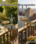 Dual Tier Deck Mounted Bird Bath With Grip Guard Railing Clamp And Seed Feeder For Balconies Apartments And Patios Hustle Free Setup featuring birds, water fountain, and seed feeder.