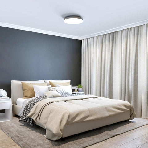 Bedroom with 14 Inch LED Flush Mount Ceiling Light With Motion Sensor And Remote Control Dimmable 1600 Lumens Adjustable Color