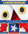 Close-up of brass grommets on the Heavy Duty 5x8 American Flag For Outdoor Use Built To Last Embroidered USA Stars And Stripes.