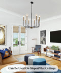 8 Light Farmhouse Chandelier With Dope Black And Gold Finish Modern Candle Pendant Lighting for Living Room on Flat Ceiling