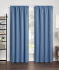 Matte White Curtain Rod Set 28 To 48 Inch 2 Pack With Brackets Splicing Adjustable Curtain Rod For Bedroom Kitchen Living Room Five Eighths Inch Diameter No Fuss Easy Install And Modern Look installed with blue curtains