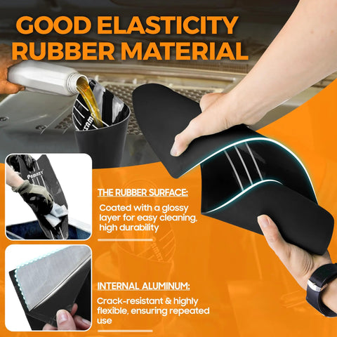 Silicone Oil Funnel Large 19.7 Inch By 7.87 Inch Reusable Foldable Spill Free Draining Tool in use, showing flexibility.