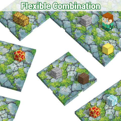 Dope Magnetic Base Plates Set For Minecraft Four Green 4x4 Base Boards shown with Minecraft figure on stone pattern
