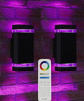 Outdoor Wall Light With RGB Color Changing And Warm White, 1000lm, RGB-CCT, Dual Pack GU10 Smart Bulbs, Mi.Light Remote Included