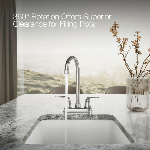 Jolt 2-Handle Bar Faucet Polished Chrome Deck Mounted Widespread 3-Hole Kitchen Sink Faucet in modern kitchen setting
