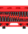 Premium 36-Piece Hex Bit Impact Socket Set With Metric And Sae Sizes Including Drivers, Adapters, And Allen Wrenches For Tough Auto Mechanic Jobs That Grit Your Teeth And Get The Job Done Right. red case with metric and SAE impact sockets
