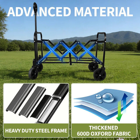 Heavy Duty Foldable Wagon Cart With All Terrain Wheels For Camping Garden Grocery And Sports Trips Portable Collapsible Utility Cart That Hauls Up To 500 Lbs Sturdy Metal Frame Compact Fold Black Medium showcasing advanced material and steel frame.