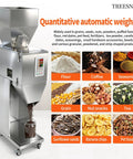 Auto Powder Filling Machine With Smart Scale Dispenser For Coffee Tea Flour Spices And Granules features stainless steel design for precise weighing.