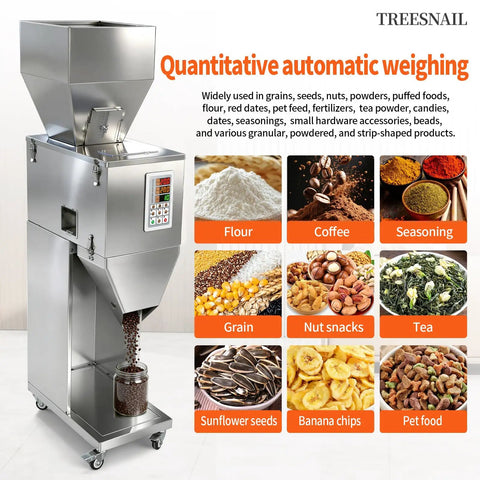 Auto Powder Filling Machine With Smart Scale Dispenser For Coffee Tea Flour Spices And Granules features stainless steel design for precise weighing.
