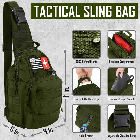 All In One Survival Gear Kit With 268 Pcs Emergency Supplies First Aid Kit Camping Axe Headlamp And Crossbody Bag For Camping Hiking Hunting Great Gift For Men Dads Christmas, tactical sling bag