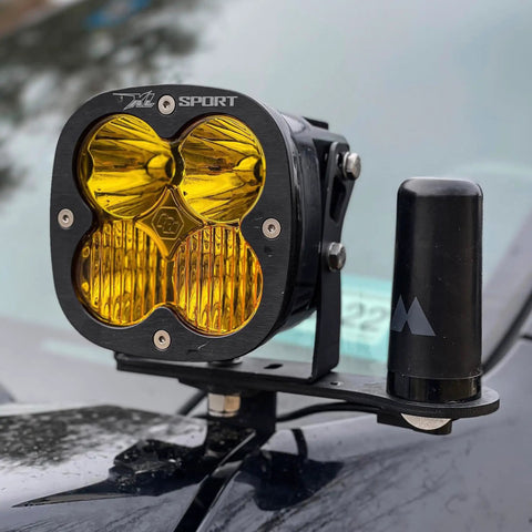 Gain Ghost Antenna for GMRS NMO MicroMobile Setup, 3.5 inch tall, mounted on vehicle near sport light