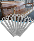 Ring Eye Bolts M5 x 40mm, 304 Stainless Steel 10-Pack arranged in front of a swing bench for securing ropes and chains.