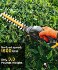 2-In-1 Cordless Hedge Trimmer And Grass Shear Tool Only Lightweight 3.3 Lb in use trimming hedge with orange gloves