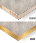 Gold Edge Banding 2 Inch By 25 Foot Brushed Aluminum Edge Trim For Cabinets And Furniture Repair And Restoration Durable PVC Aluminum Banding showing before and after installation on wood edge