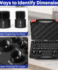 47 Piece Thread Checker Set For Nut And Bolt Threads Box Gauge For Standard And Metric Sizing 25 Inch And 22 Metric Handy For Narrow Areas And Tight Spaces displayed with laser engravings and foam case.