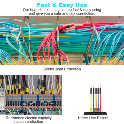 Illustration of 400 Pcs Wire Heat Shrink Tubing Kit With Adhesive Lined used in tidy electrical wire connections.