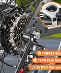 Close-up of 7-speed gears and 720W peak motor on Go To 26 Inch Commuter Electric Bike With 720W Peak Motor, 5 Level Pedal Assist.